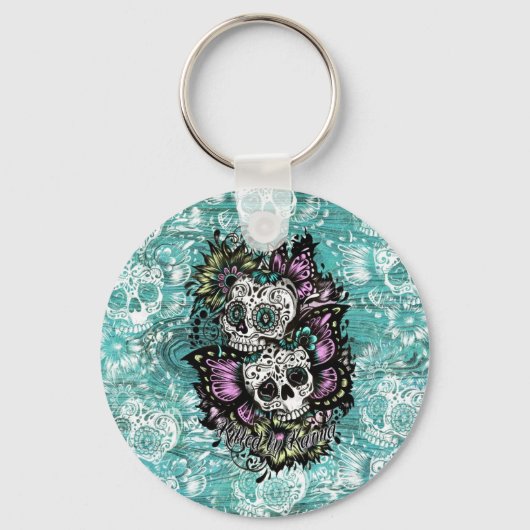 Dag van de dode florale vlinderschedels. sleutelhanger (Voorkant)