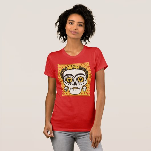 Dag van de Dode Frida Kahlo Sugar Skull T-Shirt (Voorkant volledig)