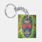 Dag van de dode funky Blue en Green Sugar Skull K Sleutelhanger (Voorkant Links)