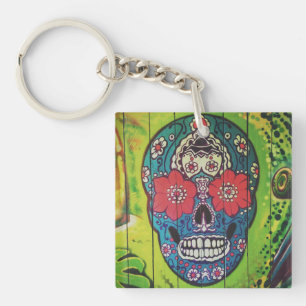 Dag van de dode funky Blue en Green Sugar Skull K Sleutelhanger