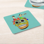 Dag van de dode gele Calavera met muzikanten Kartonnen Onderzetters (Schuin)