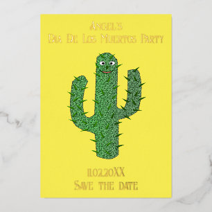 Dag van de Dode Gelukkige Cactus Bewaar de Datum Folie Feestdagenkaart