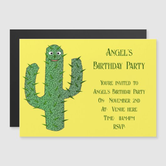 Dag van de Dode Gelukkige Cactus Custom Magnetische Uitnodiging (Voorkant / Achterkant)