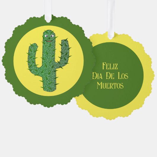 Dag van de Dode Gelukkige Cactus Custom Ornament Kaart (Voorkant / Achterkant)