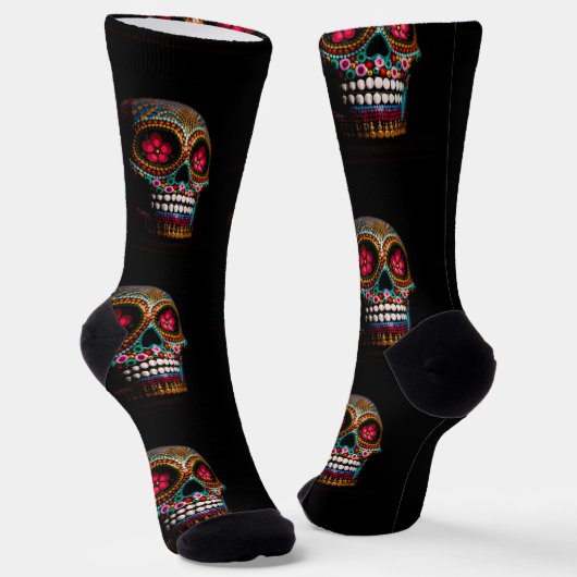 Dag van de Dode, geverfde Macabre schedel Sokken (Gebogen)