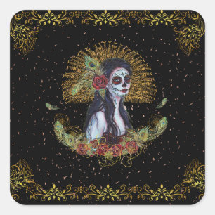 Dag van de dode gotische kunst van Renee Lavoie Vierkante Sticker