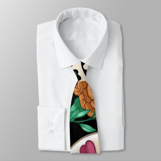 Dag van de Dode Grote Suikerschedels & Bloemen Zwa Stropdas (Gebonden)