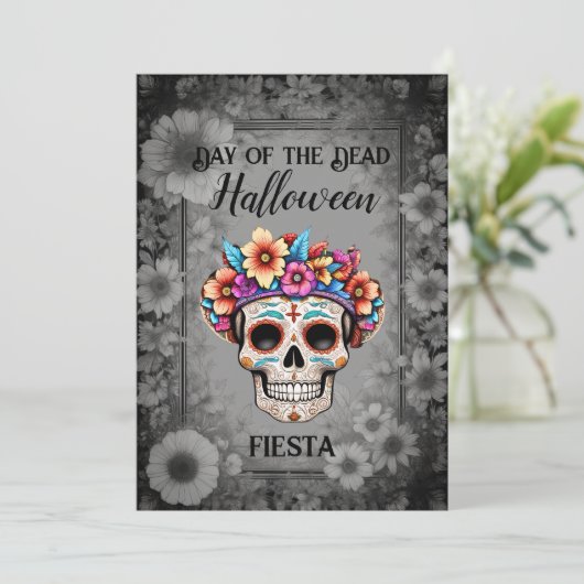 Dag van de Dode Halloween Party Mexicaanse Uitnodi Kaart (Staand voorkant)