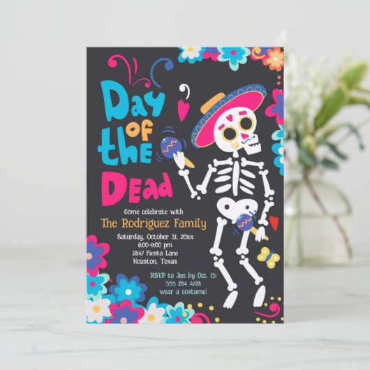 Dag van de Dode Halloween Party Uitnodiging (Staand voorkant)