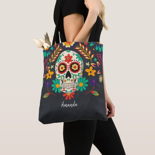 Dag van de Dode Halloween Personaliseer Sugar Skul Tote Bag (Dichtbij)