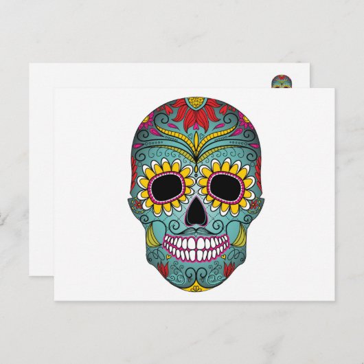 Dag van de dode, heldere schedel briefkaart (Voorkant / Achterkant)