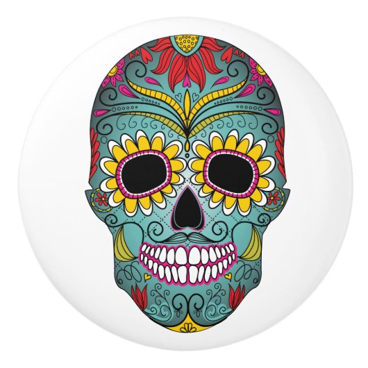 Dag van de dode, heldere schedel keramische knop (Voorkant)