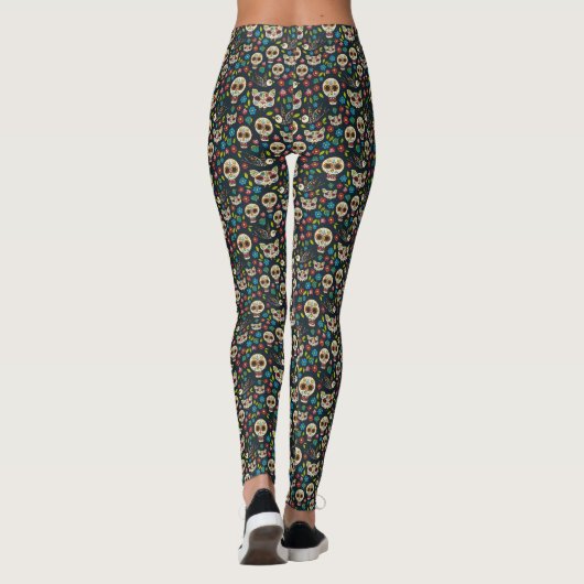 Dag van de dode kartonnen flora suikerschedel leggings (Achterkant)