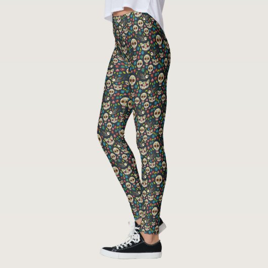 Dag van de dode kartonnen flora suikerschedel leggings (Links)