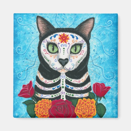 Dag van de Dode Kat Sugar Skull Art Magnet (Voorkant)