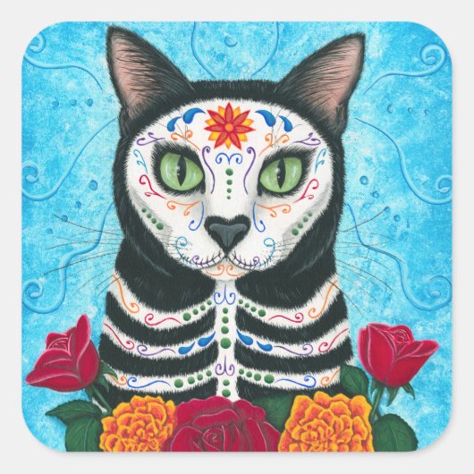 Dag van de Dode Kat Sugar Skull Art Sticker (Voorkant)