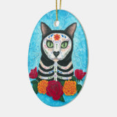 Dag van de dode katachtige suikerkletkunst keramisch ornament (Links)