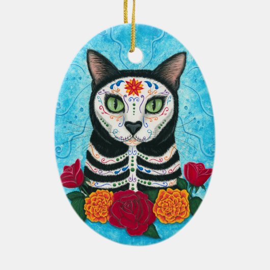 Dag van de dode katachtige suikerkletkunst keramisch ornament (Achterkant)