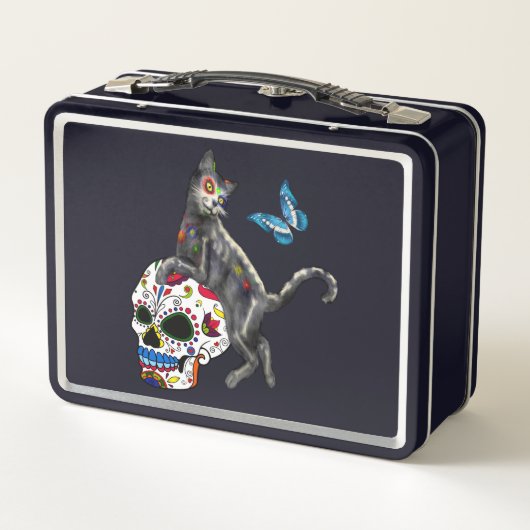 Dag van de dode kattensuikerschedel en vlinder (Achterkant)