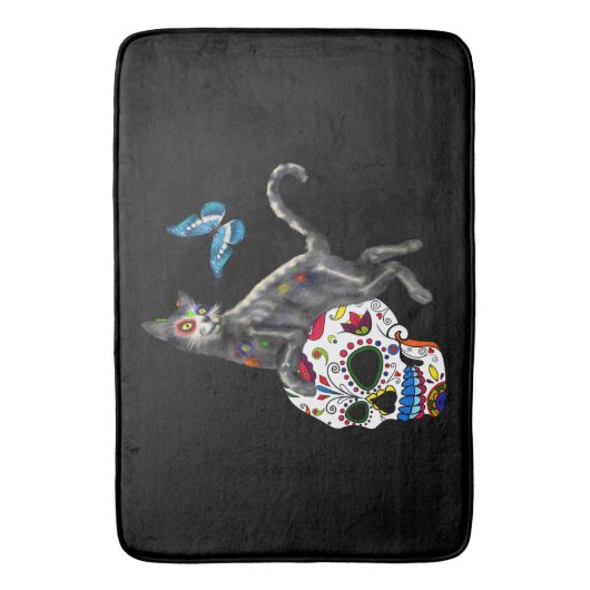 Dag van de dode kattensuikerschedel en vlinder badmat (Voorkant Verticaal)