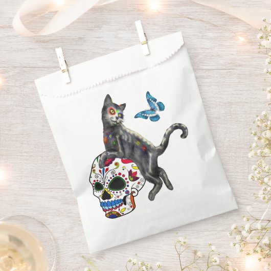 Dag van de dode kattensuikerschedel en vlinder bedankzakje (Geknipt)