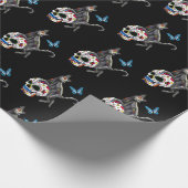 Dag van de dode kattensuikerschedel en vlinder cadeaupapier (Hoek)