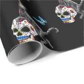 Dag van de dode kattensuikerschedel en vlinder cadeaupapier (Rol Hoek)