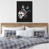Dag van de dode kattensuikerschedel en vlinder canvas afdruk (Insitu (Slaapkamer))