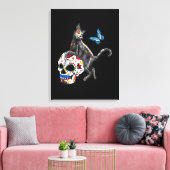 Dag van de dode kattensuikerschedel en vlinder canvas afdruk (Insitu (Woonkamer))