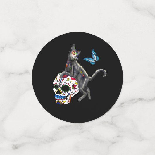 Dag van de dode kattensuikerschedel en vlinder confetti (Kleine voorkant)