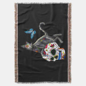 Dag van de dode kattensuikerschedel en vlinder deken (Voorkant Verticaal)