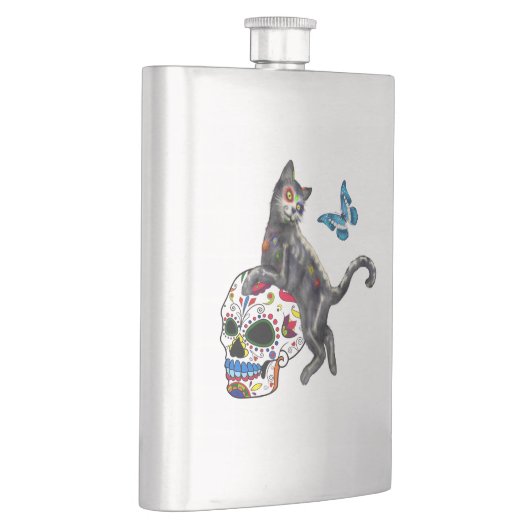 Dag van de dode kattensuikerschedel en vlinder flacon (Rechts)