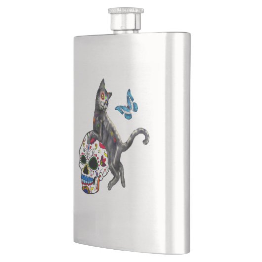 Dag van de dode kattensuikerschedel en vlinder flacon (Links)