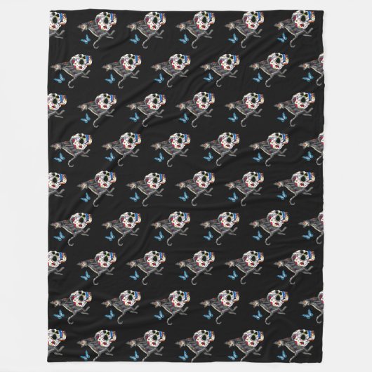 Dag van de dode kattensuikerschedel en vlinder fleece deken (Voorkant)