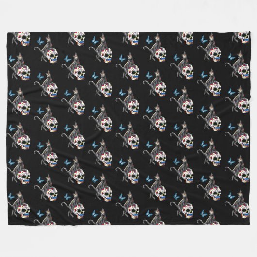 Dag van de dode kattensuikerschedel en vlinder fleece deken (Voorkant (Horizontaal))