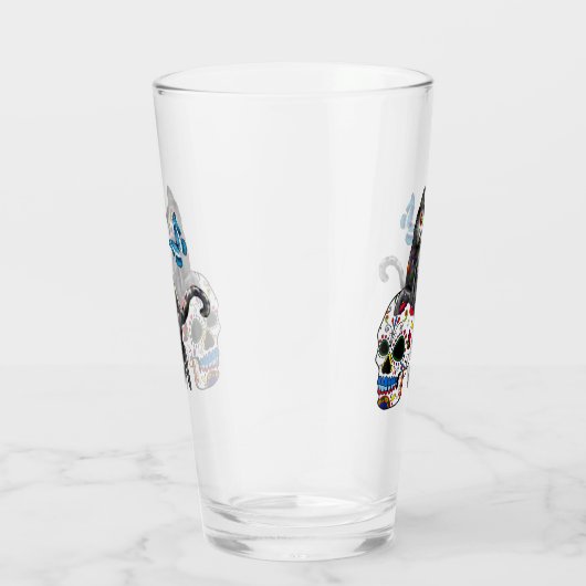 Dag van de dode kattensuikerschedel en vlinder glas (Rechts)