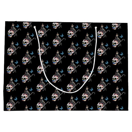 Dag van de dode kattensuikerschedel en vlinder groot cadeauzakje (Achterkant)