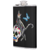 Dag van de dode kattensuikerschedel en vlinder heupfles (Links)