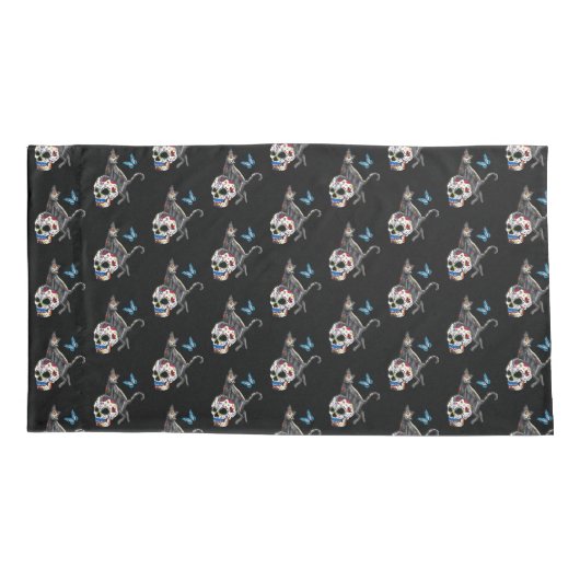 Dag van de dode kattensuikerschedel en vlinder kussensloop (Achterkant)