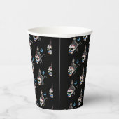 Dag van de dode kattensuikerschedel en vlinder papieren bekers (Rechts)