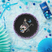 Dag van de dode kattensuikerschedel en vlinder papieren bordje (Feest)