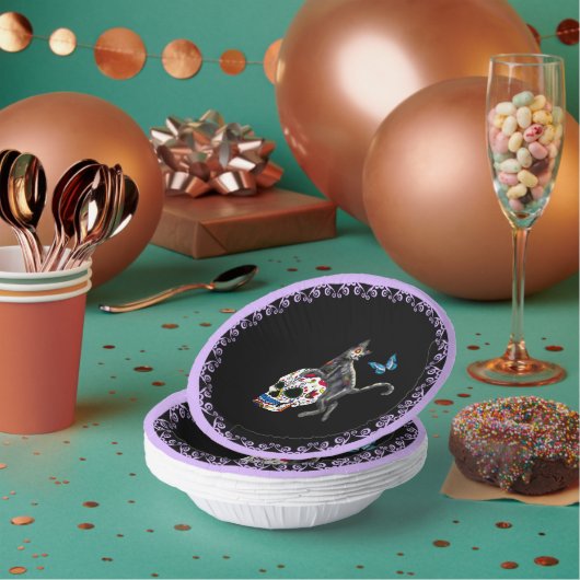 Dag van de dode kattensuikerschedel en vlinder papieren kommen (Multi)