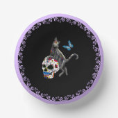 Dag van de dode kattensuikerschedel en vlinder papieren kommen (Voorkant)