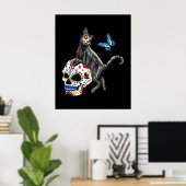 Dag van de dode kattensuikerschedel en vlinder poster (Thuiskantoor)