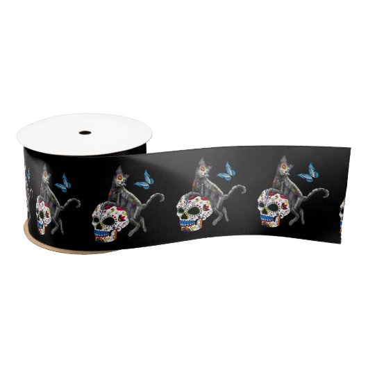Dag van de dode kattensuikerschedel en vlinder satijnen lint (Spoel)
