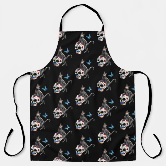 Dag van de dode kattensuikerschedel en vlinder schort (Voorkant)