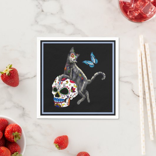 Dag van de dode kattensuikerschedel en vlinder servet (Insitu)