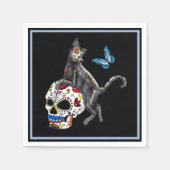 Dag van de dode kattensuikerschedel en vlinder servet (Voorkant)