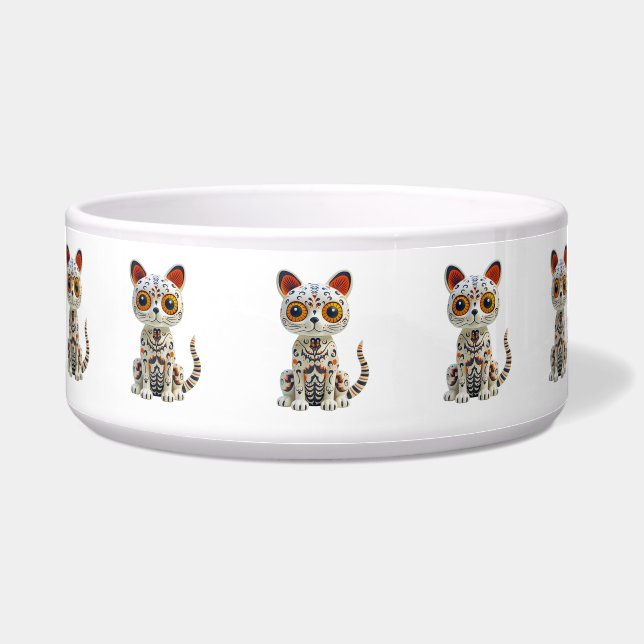 Dag van de Dode Kitty Kat Halloween Dia Muertos  Voerbakje (Voorkant)