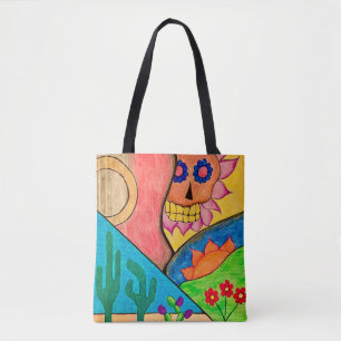 Dag van de dode, kleurrijke gitaar Rood Tote Bag
